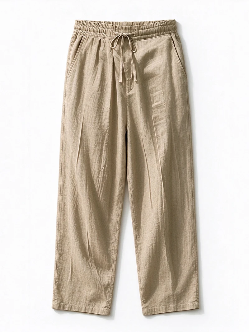 Men Linen Long Pants Drawstring Waist Loose Fit Solid Casual Daily Office Beach Vacation Outdoor Street Travel Everyday Wear
