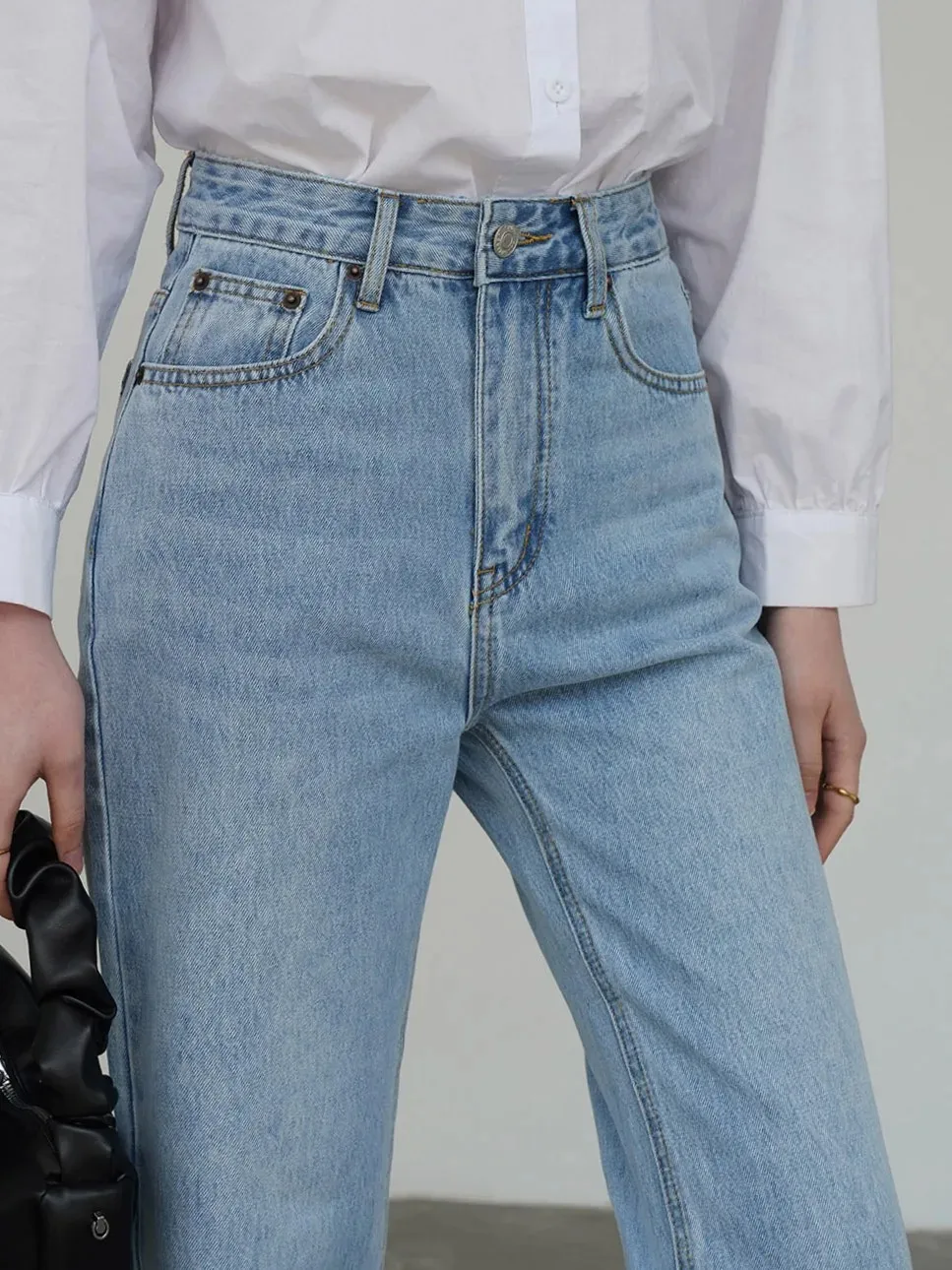 ZHISILAO Light Blue High Waist Straight Jeans Women Vintage Classic Blue Full Length Longer Jeans Spring 2024