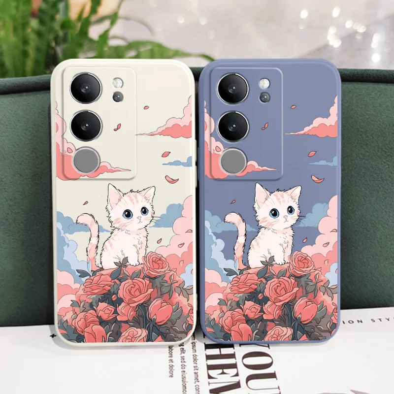 ローズキュートキャットフォンケース VIVO V50 V40 V30 V29 V29E V27 V27E V23 V23E V21 V20 Y20 Y12 Y21 Y22 Pro シリコンカバー
