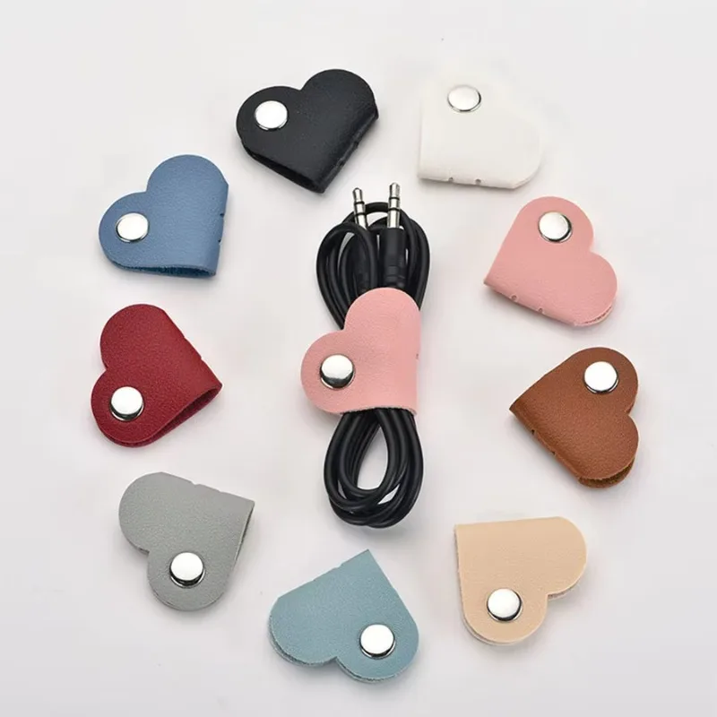 10 PCS Heart Shape Cable Organizer, PU Leather Cord Management, Universal Cable Holder for Office, Perfect Gift for Men Women