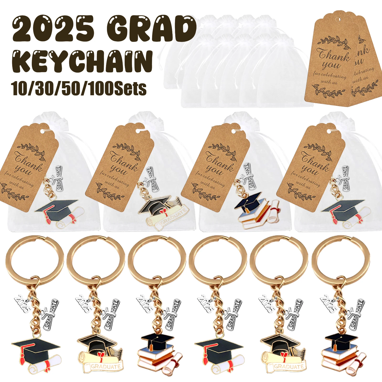 10-100PCS Graduation Keychain Class of 2025 Graduation Gifts Cap Charms Graduation Party Favors for Senior Masters Degree Studen