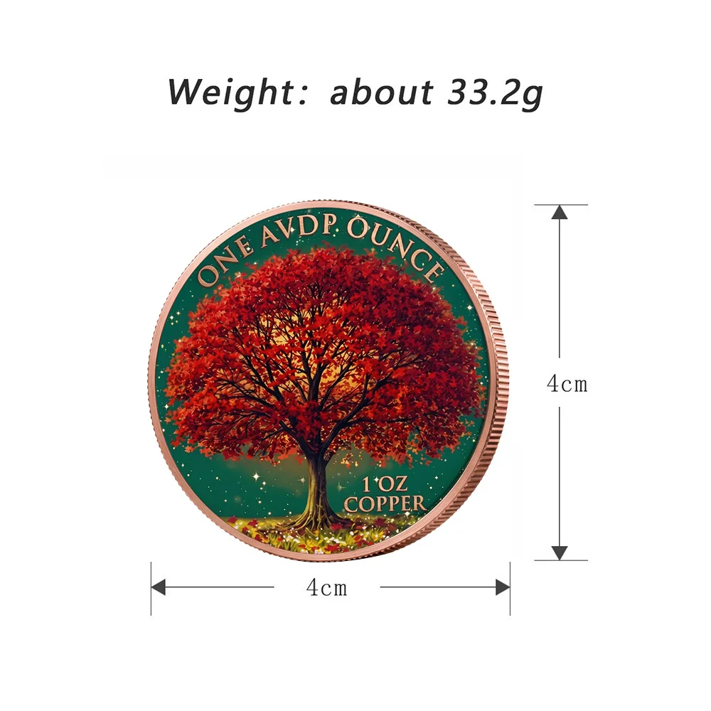 1Oz .999 Fine Copper Red Maple Leaf Commemorative Coin Autumn Tree Nature Art Collectible Medal Home Decor Souvenir Present