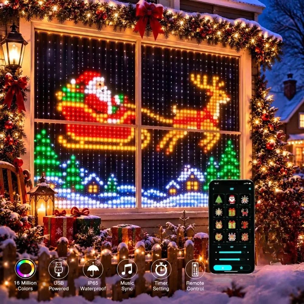 寝室用、間接照明として使えるカーテンライトセット。クリスマス、多色led、写真展示、diyアプリ対応。リビングの壁の装飾に。
