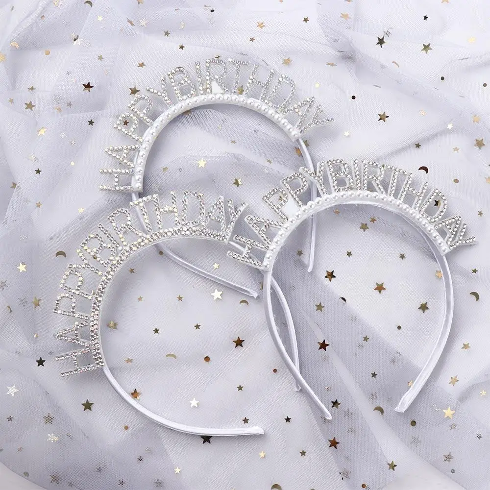 

Sweet Women Letter Queen Alloy Birthday Decoration Rhinestone Crown Birthday Hair Hoop Happy Birthday Headband Female Jewelry