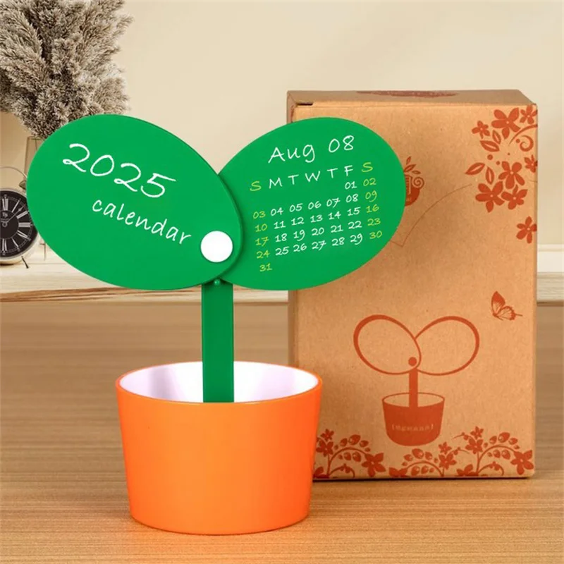 Creative Grass Shape Desk Calendar New 2025 Year Cute Desktop Decoration Ins Simple Pen Holder Home Office School Supplies