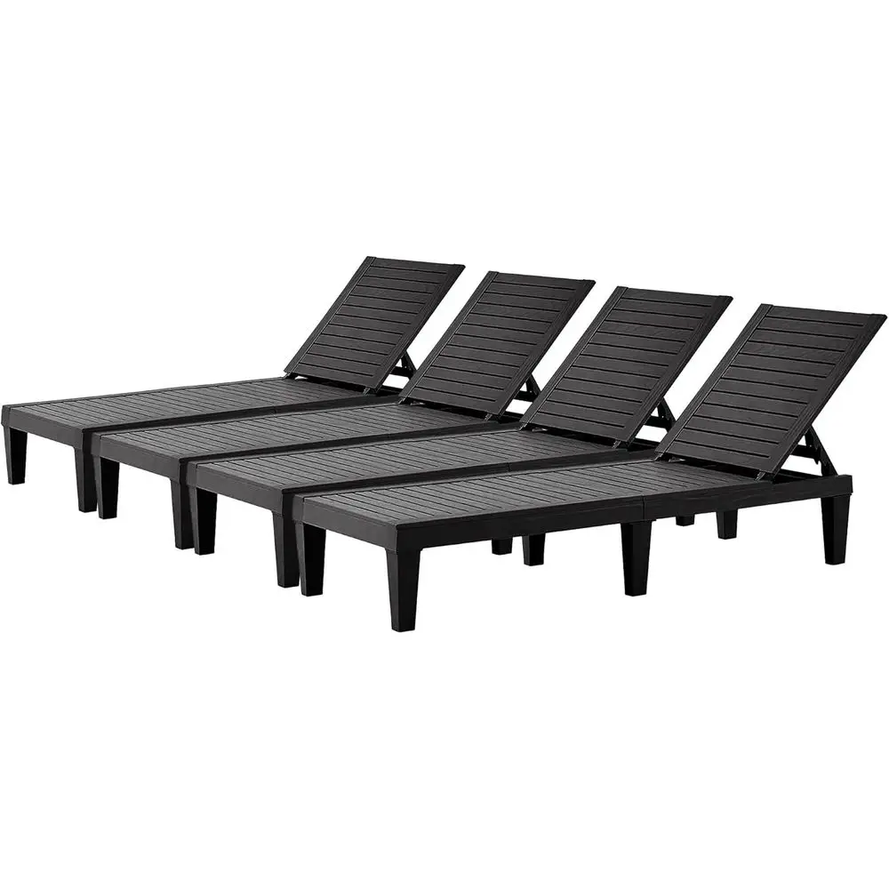 Juego de 4 sillones de piscina ajustables para exteriores, respaldo de 5 posiciones, tumbonas impermeables para jardín, piscina, playa, patio, diciembre