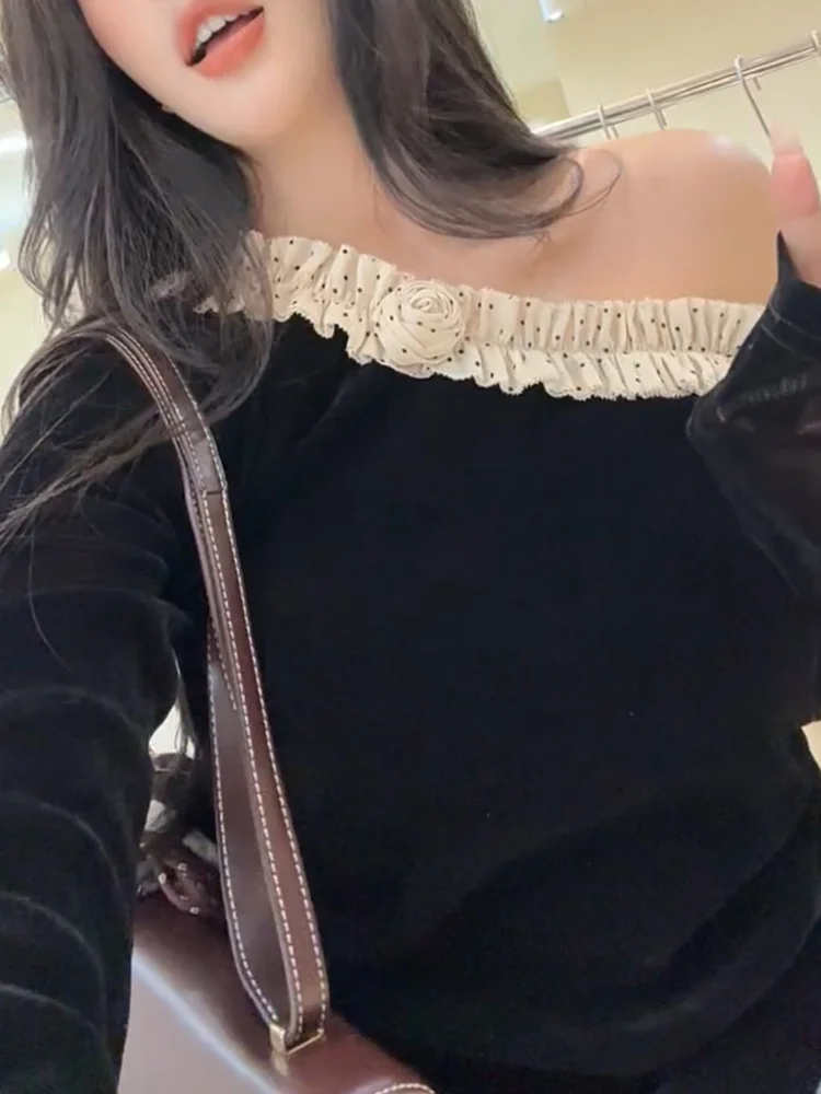 

Женская одежда: Новинка осени 2025 – Модный асимметричный топ с кружевной отделкой и длинным рукавом, большие размеры, антивозрастной эффект