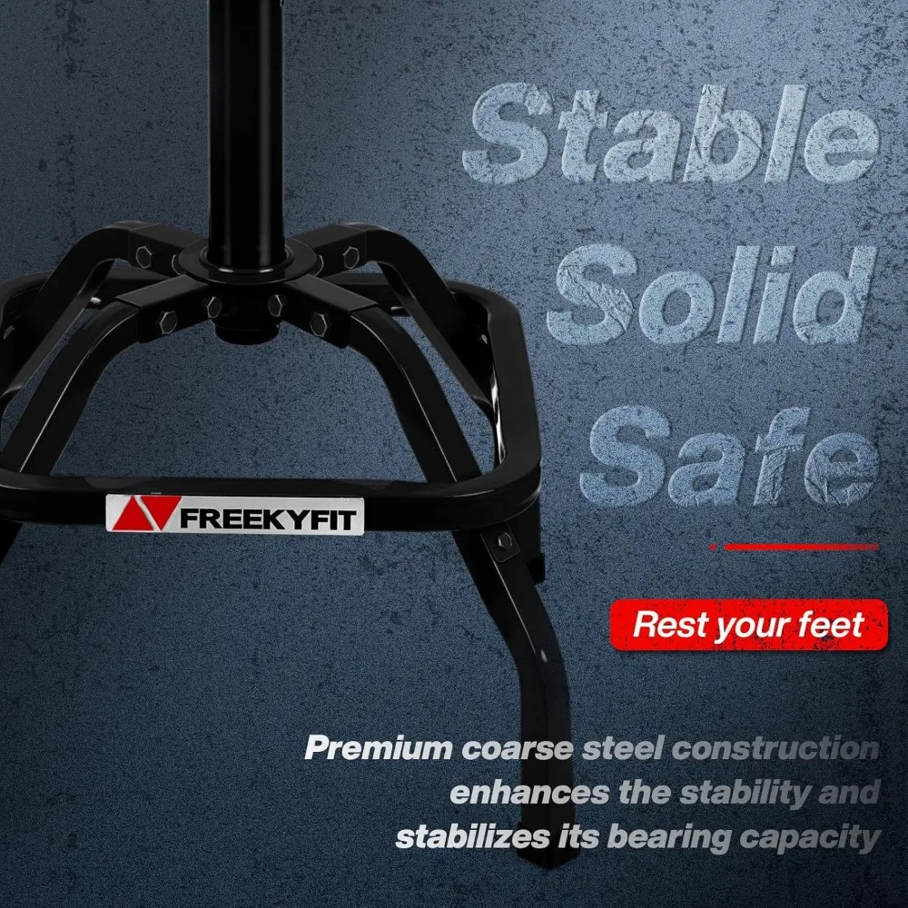 Adjustable Height Swivel Garage Stool with Backrest, Heavy Duty 300 LBS Capacity, Black for Home Workshop