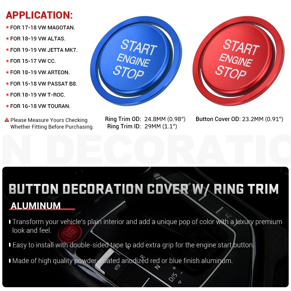 Car Engine Start Stop Button Ring Ignition Cover Trim For VW Jetta MK7 VII GTI R Jetta CC Arteon Passat B8 Touareg T-roc