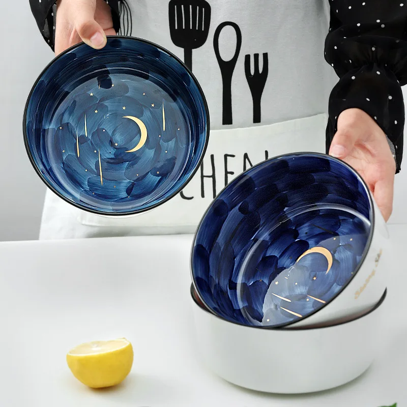 Nordic Starry Sky Underglaze Ceramic Rice Bowl Household Large Heat Fruit Salad Noodle Soup Insulation Anti-scald  Dessert