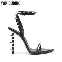 Novelty Rivet Stiletto Sandals Multicolor Round Toe Handmade Sandals Punk Rock Style Stud Embellished Women's Summer High Heels