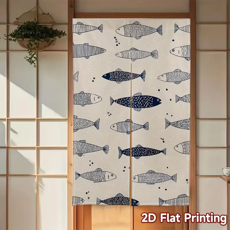 VIKAMA Hand-Painted Fish Half-Door Curtain: Dust-Proof and Privacy-Enhancing Home Decor for Kitchens and Entrances