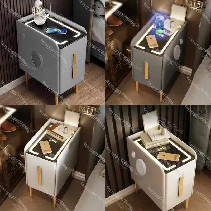 Modern Wooden Smart Nightstand with Wireless Charging and Bluetooth Speaker Multi-Function Bedside Table for Bedroom Side