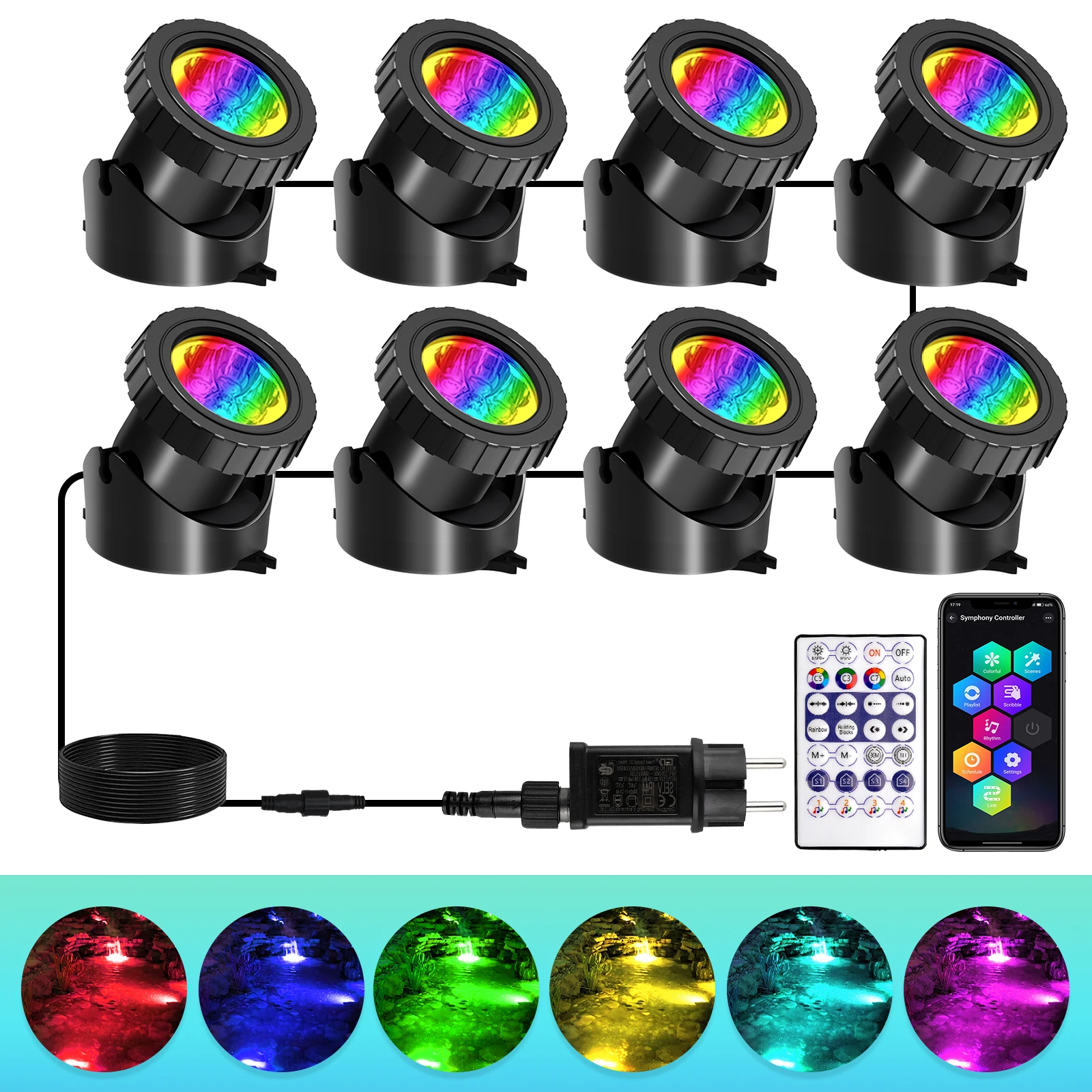 T-SUNRISE LED Submersible Pond Spotlight Black 4