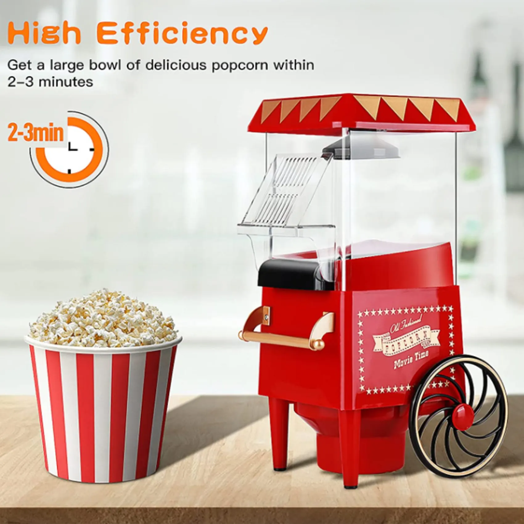 corn Maker,Hot Air  corn Machine Vintage Tabletop Electric  corn  per, Healthy and Quick Snack for Home EU Plug