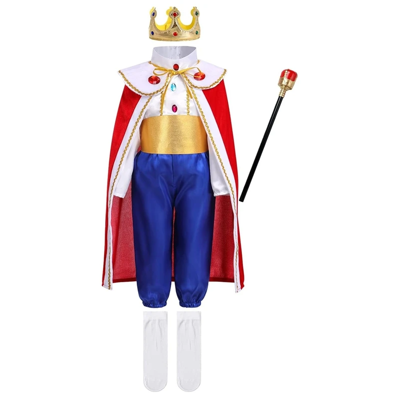 7 peças meninos rei carnaval traje medieval príncipe real conjunto completo roupas para festa de aniversário de halloween carnaval fantasia vestir-se