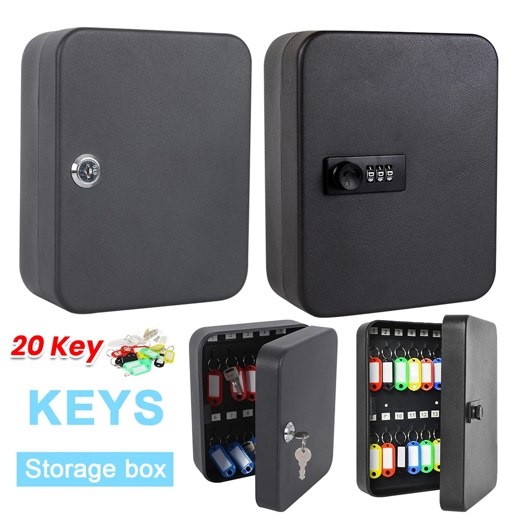 

Key Box Wall Mounted 20 Key Hooks Locking Key Organizer with Key/Code Lock Key Storage Lock Box Key Cabinet Security Lock Box