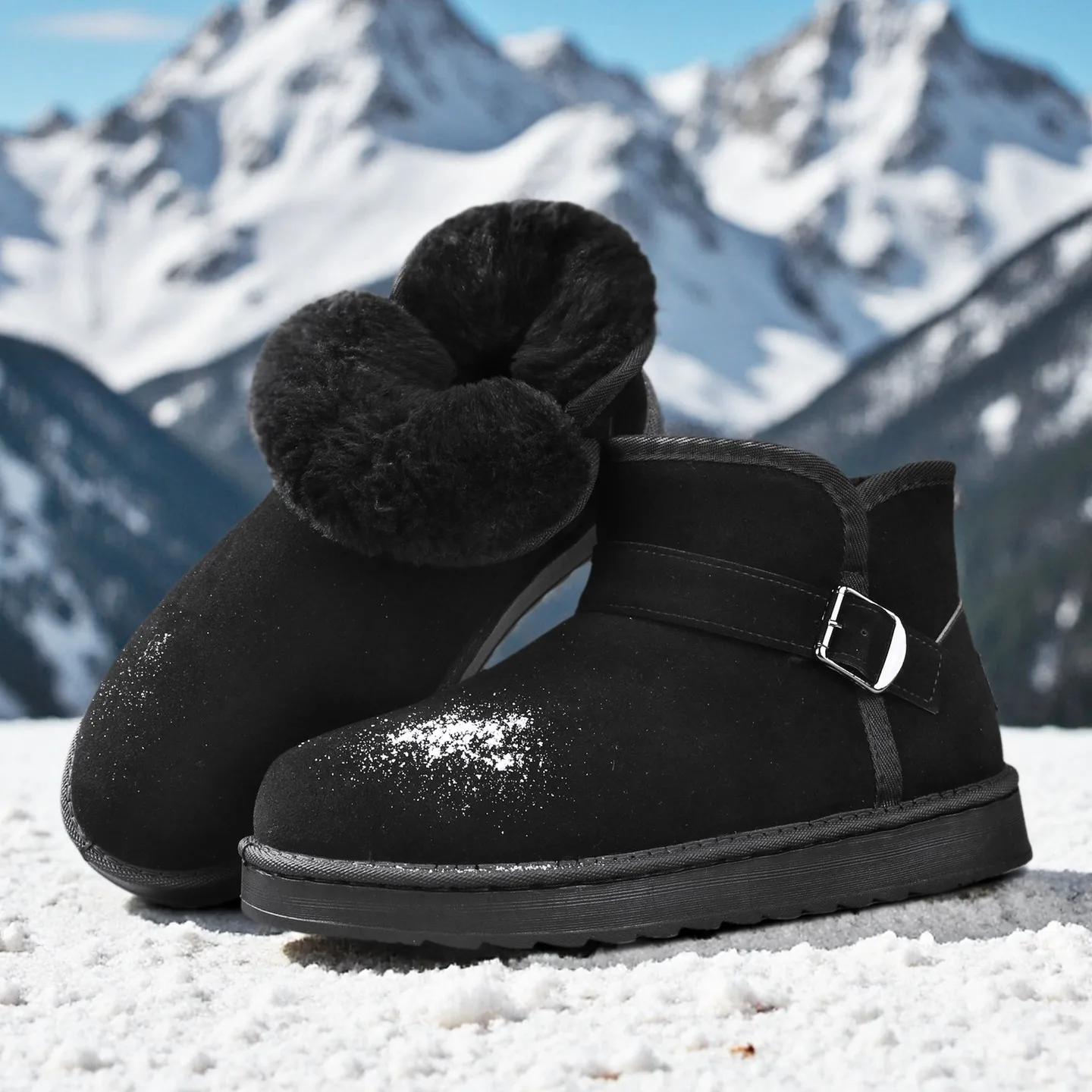 Unisex Winter New Fleece‑Lined Warm Snow Boots, Non‑Slip Wear‑Resistant Thickened Short‑Shaft Cotton Boots for Men Women