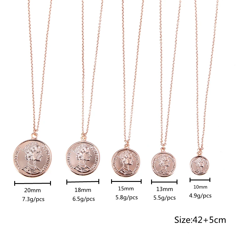 Fashion Metal Jewelry Quality Simple Retro British Queen Beauty Head Sided Coin Rose Gold Necklace Pendant Women's Daily Gift image 6