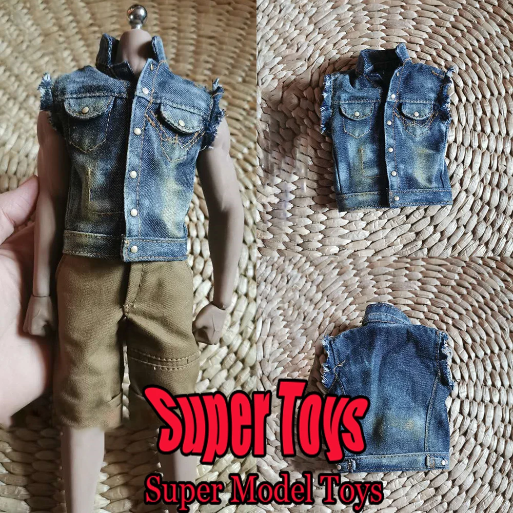 

In Stock 1/6 Scale Male Soldier Clothes Casual Fashion Short Style Denim Vest Fit 12-inches Action Figure Model Doll Toys