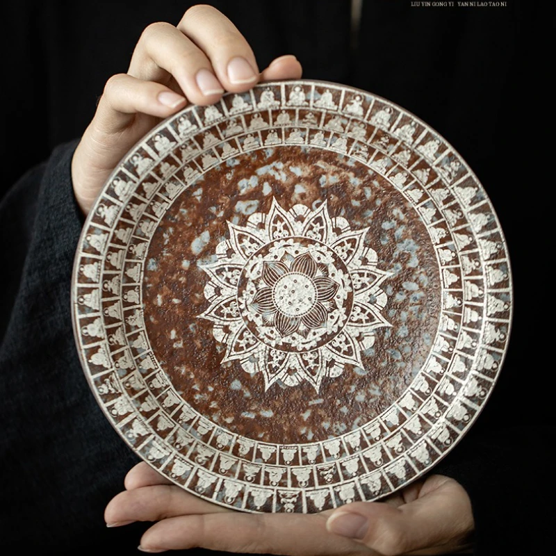 

Retro Old Rock Mud Pot Bearing Holder Handmade Gilded Silver Buddha Dry Brew Table Tea Tray Green Tea Tea Ceremony Supplie Craft