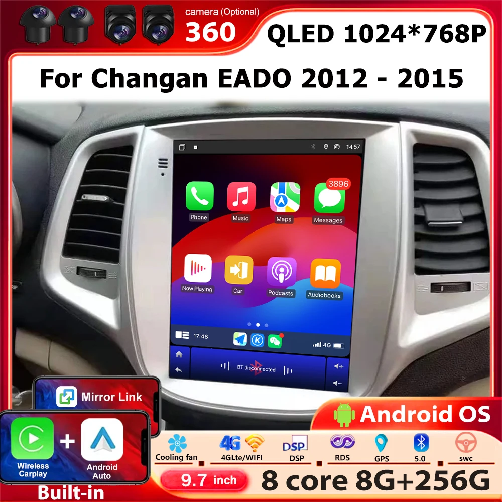 

Carplay Android 16 Auto для Changan EADO 2012-2015 Автомобильный радиоприемник Мультимедийный видеоплеер Навигация GPS 4G WIFI Bluetooth 9,7 дюйма