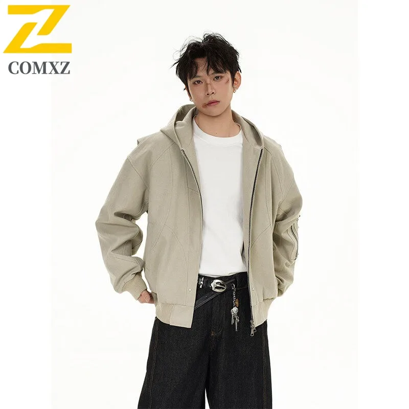 

COMXZ Fashion Jacket Mens Casual Solid Color Outdoor Climbing Windproof Coat Classics Hooded Lightweight Fashion Autumn Garment