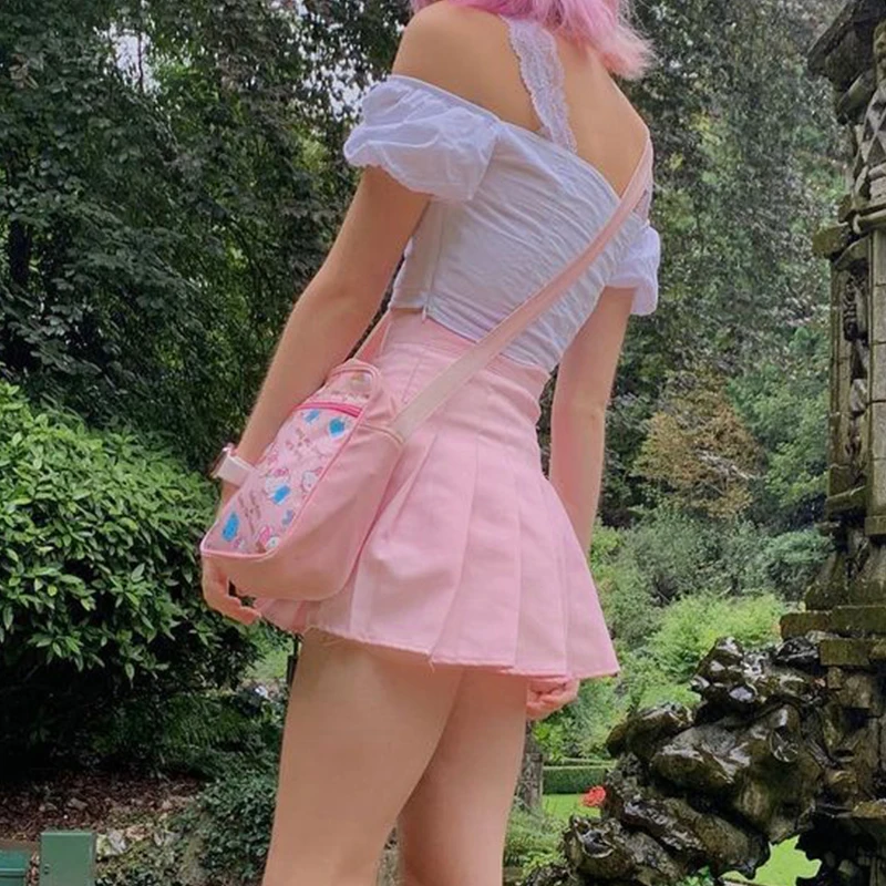 Y2K Cute Pink Pleated Mini Skirt High Waist A Line Short Kawaii Aesthetic Outfit Skirts Party Women Fairycore