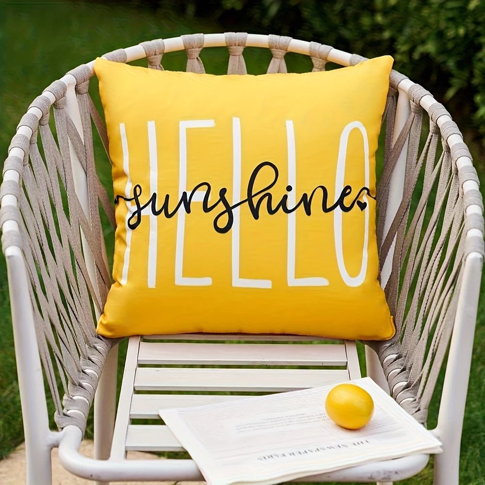 1PC Hello Sunshine Decorative Pillow Covers Yellow Background White Letters 18x18 Inch Zipper for Sofa Couch Living Room