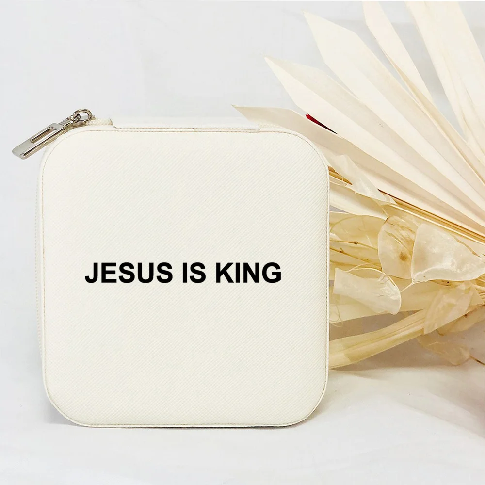 Jesus Is King  Print Jewellery Box Christian Women Jewelry Case Travel Necklace Earring Holder Storage Display Box Gifts for Her