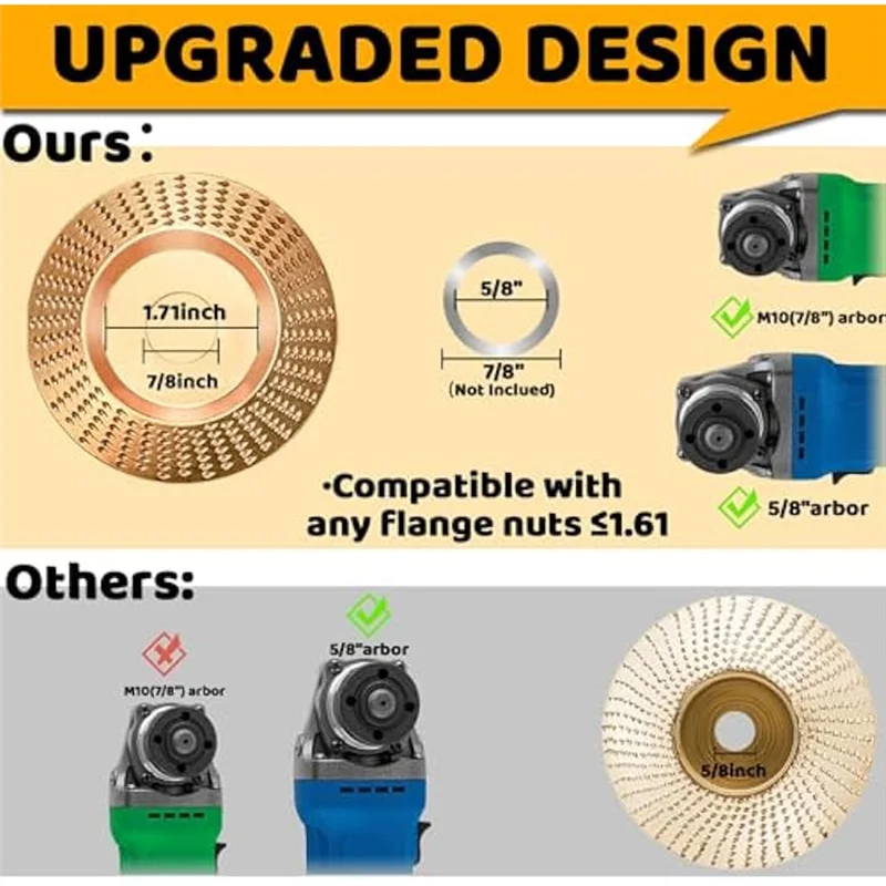 Zestaw tarcz do rzeźbienia w drewnie do szlifierki kątowej F-T 4 PCS, stal węglowa złota, do mocowania 4-calowego lub 4 1/2-calowego, do obróbki drewna