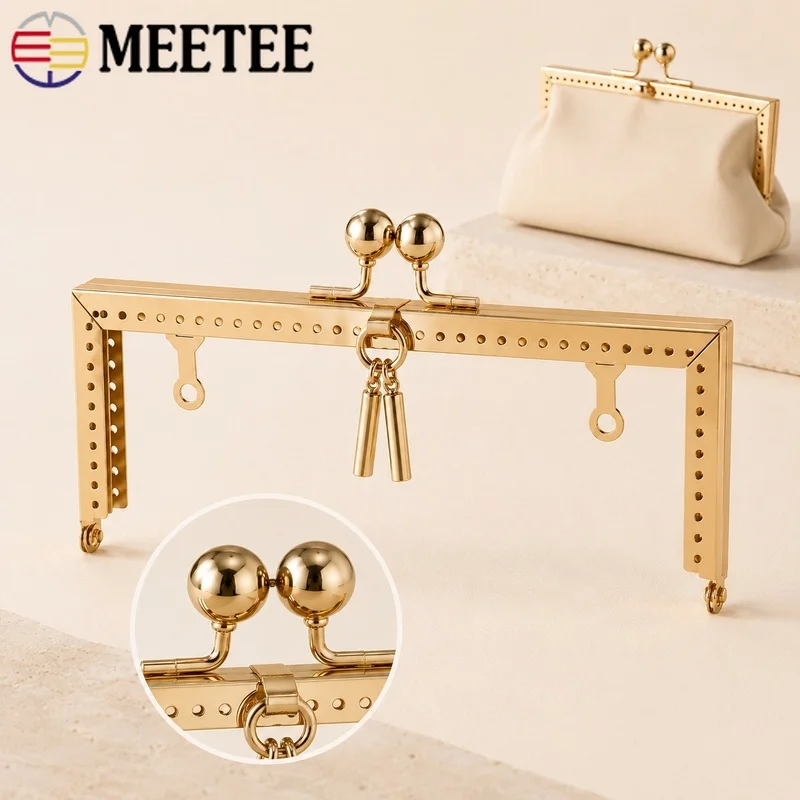 1Pc 20.5Cm Metal Kiss Clasp Purse Frame Stitch Hole Closure with Hanging Loops for Coin Wallet Bag DIY Sewing Hardware Accessory