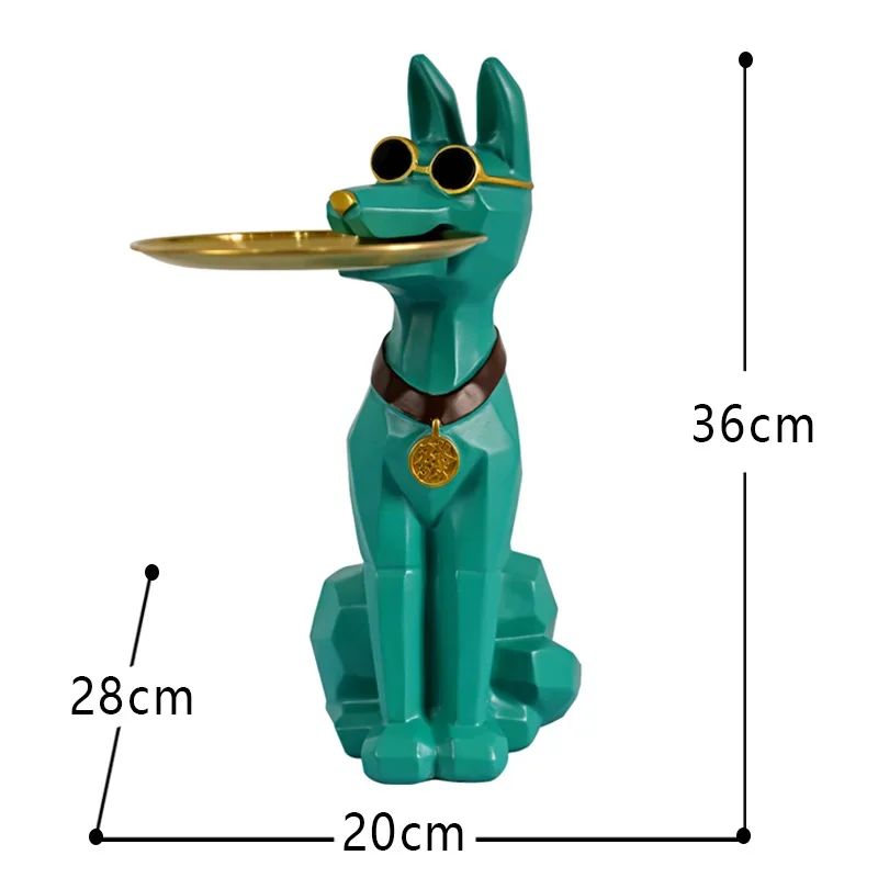 36CM Nordic Green Resin Doberman Dog Storage Tray Living Room Table Desk Decoration Accessories  Sculpture Animal Home Figurine