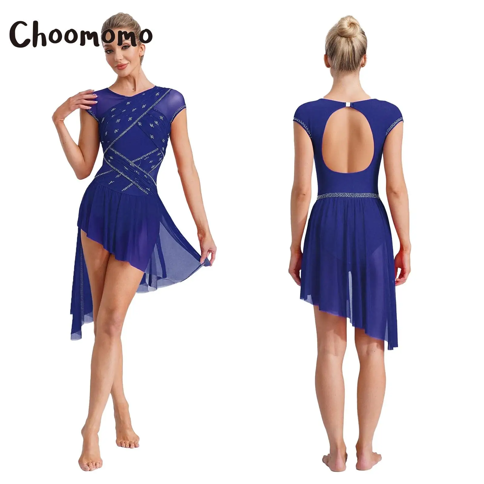 

Women Modern Lyrical Dance Dress Sheer Mesh Rhinestones Gymnastics Figure Skating Ballet Leotard Contemporary Dance Performance