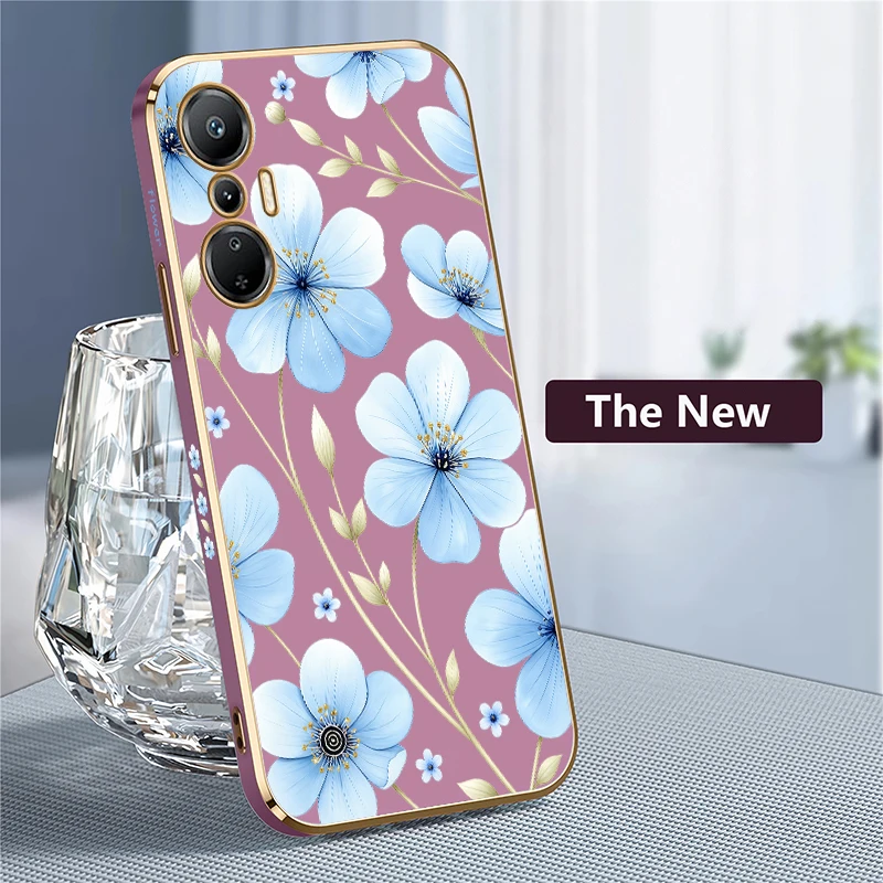 Blue Watercolor Floral Pattern Case For Infinix Hot 12 11s 10 9 8 Pro 12i 10 Play Anti Scratch Plating Silicone Soft Covers Capa - view 4