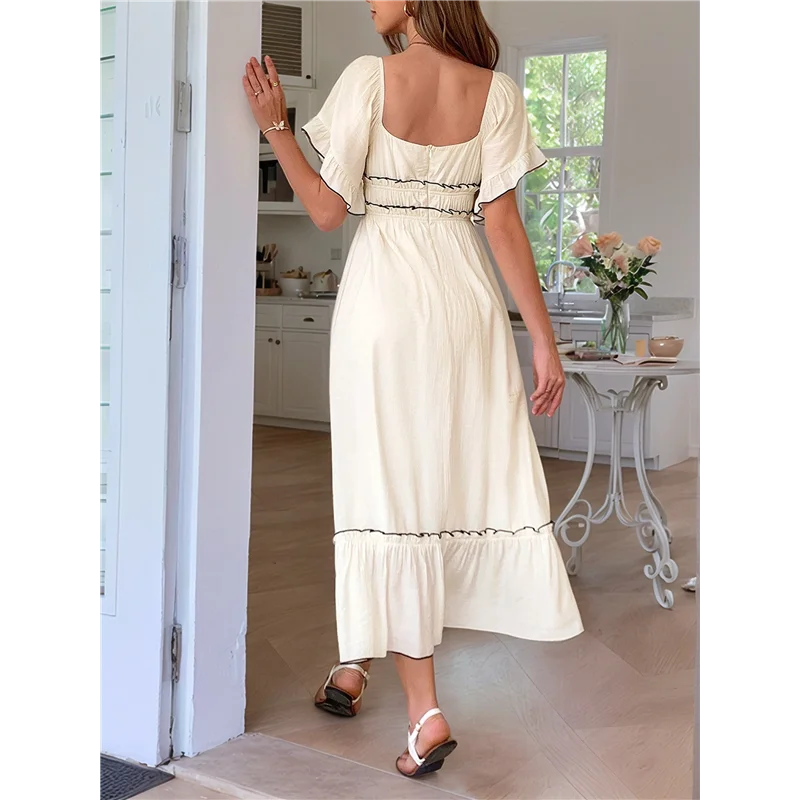 Abito longuette da donna a maniche corte con scollo quadrato, colore a contrasto, casual, abiti smock Rick Rack