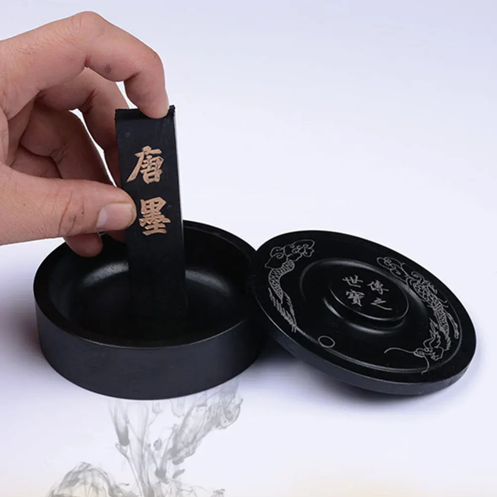 

Rib-covered Ink Sea Inkstone Stones Calligraphy Painting Chinese Writing Pencil with Lid