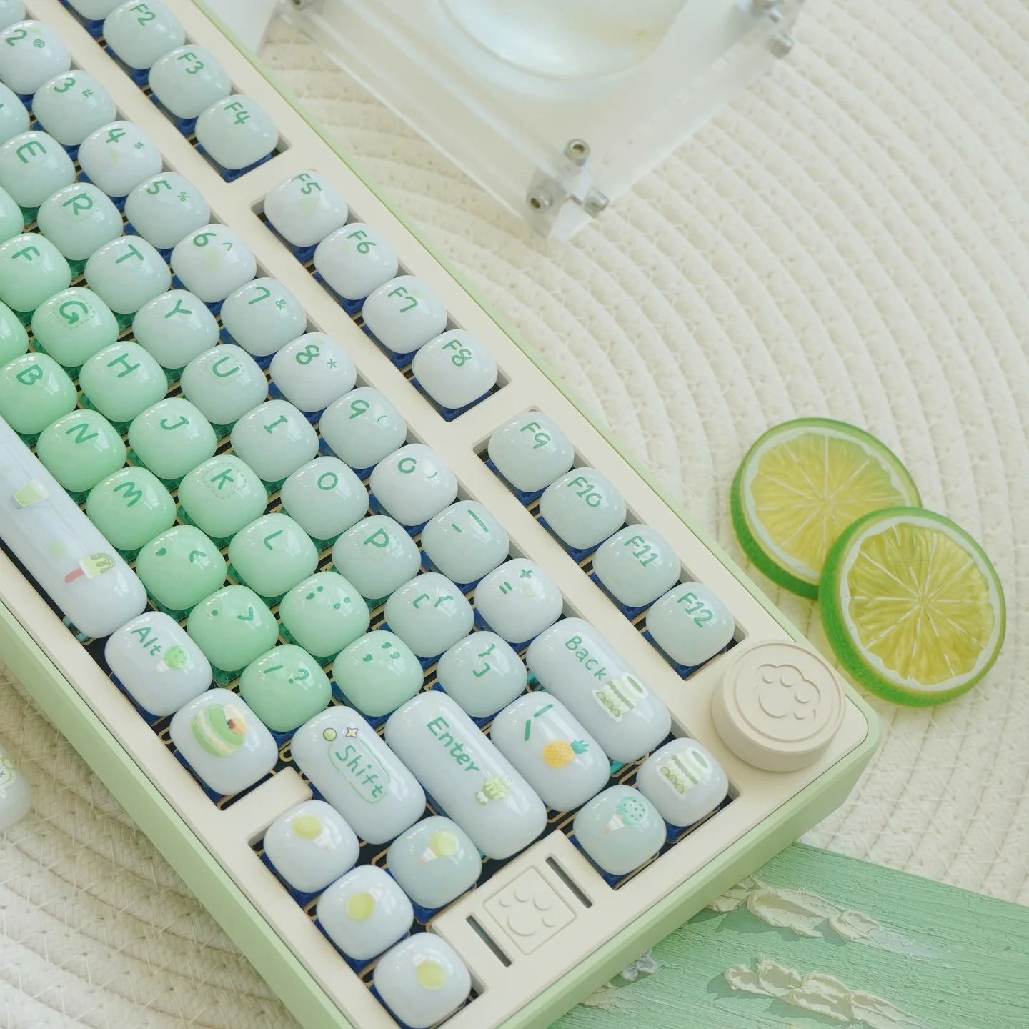 URE Dessert House Green Jelly PC Keycaps MOG Profile Cute Jade Ceramic Texture Keycaps For MX 61 64 87 96 Mechanical Keyboard