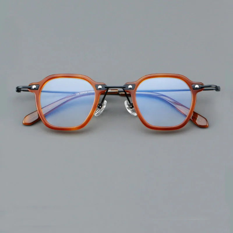 Metal+acetate fiber square eyeglass frame suitable for installing optical prescription anti blue light reading lenses