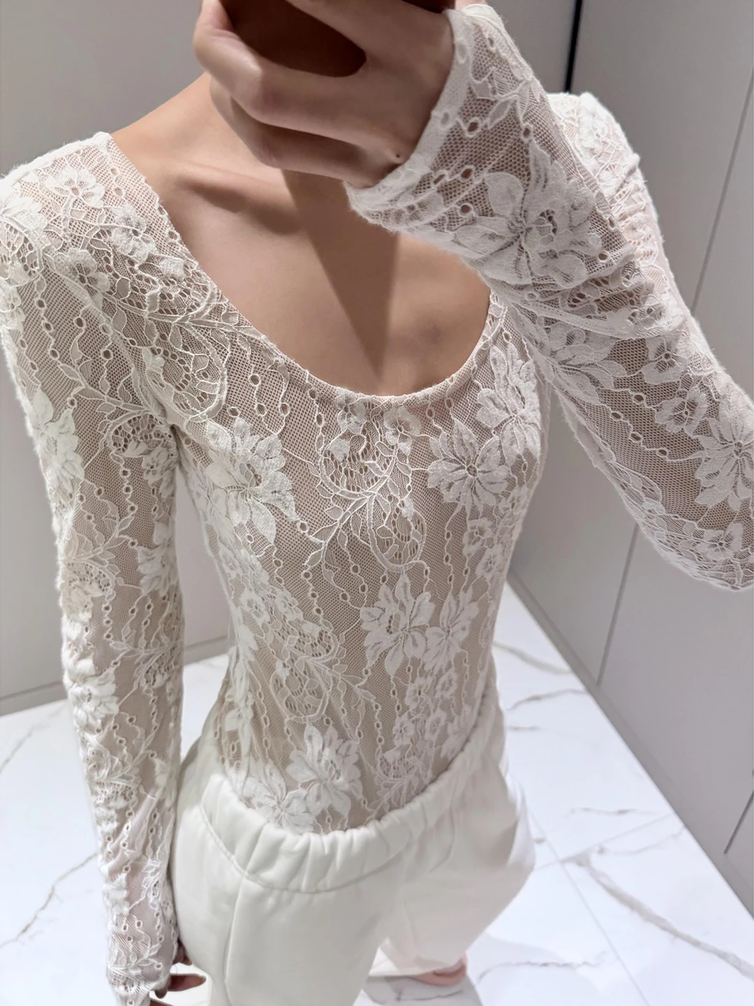 

Сексуальный комбинезон с высокой талией и длинными рукавами для женщин, в стиле ретро, с кружевом, U-образным вырезом, базовый, для повседневной носки, прямые брюки