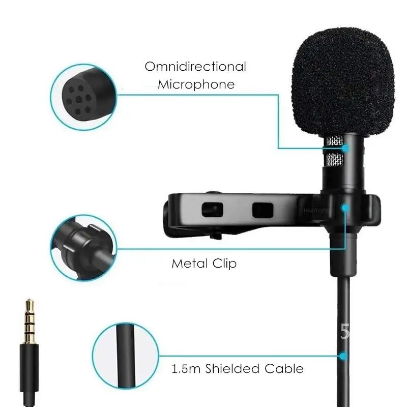 Portable  Mini Microphone 3.5mm Lapel Lavalier Mic Clip-on External Buttonhole Microphones for Laptop PC Computer Recording Chat