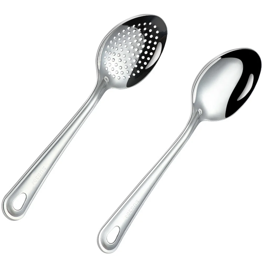 2 Pcs Stainless Steel Serving Spoon Portable Utensils Spoons Daily Use Dinner Slotted White Dinnerware Colander