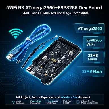 Mega 2560 + ESP8266 WiFi Board 32MB, CH340G USB, Dual-Core for NodeMCU/Arduino