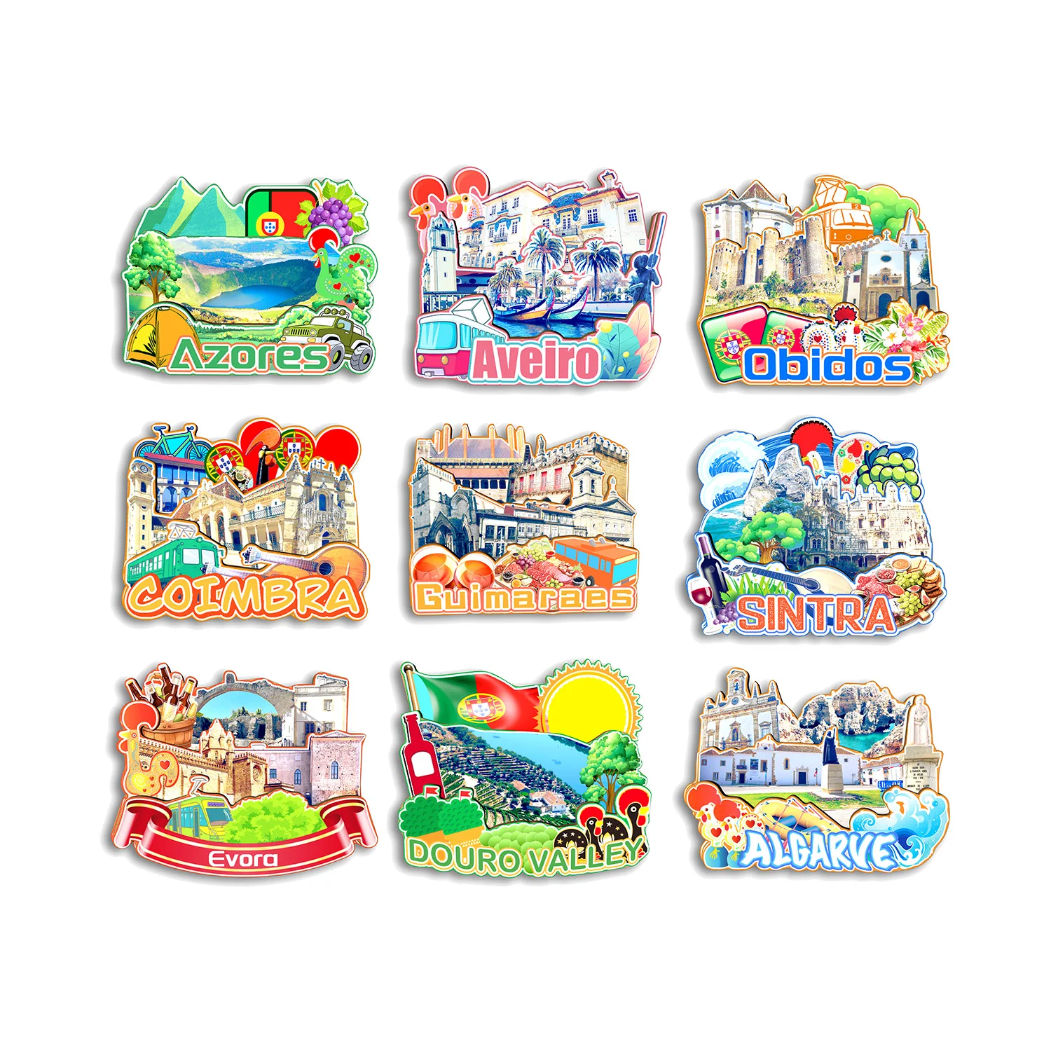 Algarve Douro Valley Eyora Sintra Coimbra Obidos Aveiro Azores Guimaraes ПОРТУГАЛЬНЫЙ магнит на холодильник дорожный сувенирный подарок