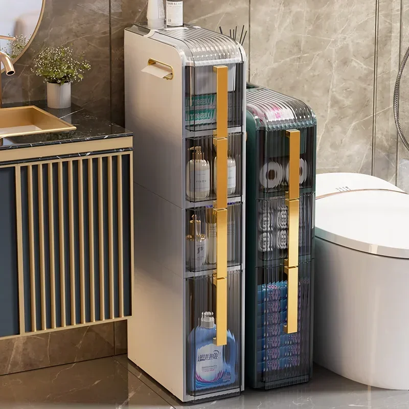 Light Luxury Bathroom Sandwich Cabinet Storage Rack Storage Small Cart No Installation Toilet Storag