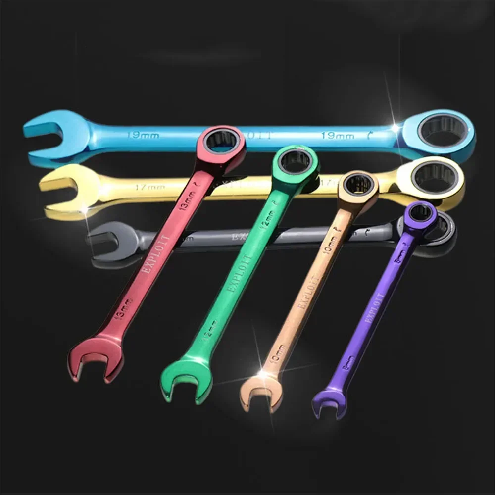 8/10/12/13/14/17/19mm Multi-function Color Ratchet Hex Key Hand Tools Dual-purpose Open Movable Wrench Hardware Acessories