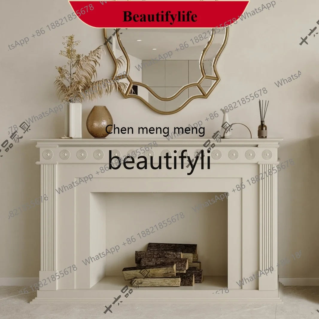 D178 French Retro Solid Wood Fireplace Mantel American Wabi-Sabi Entryway Cabinet TV Cabinet Modern Minimalist