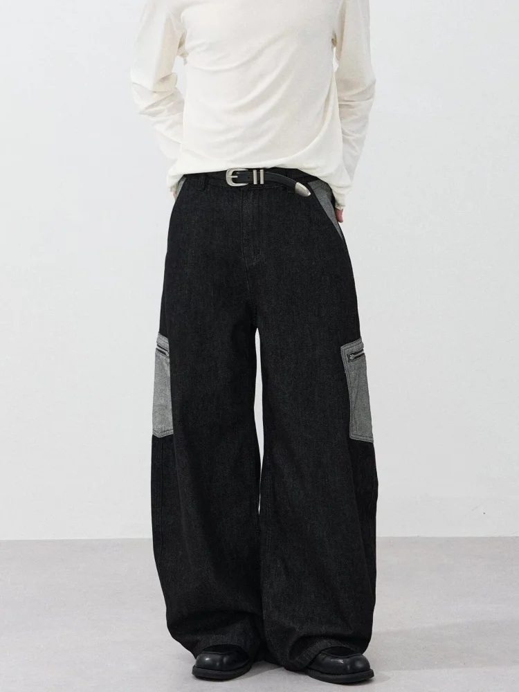 2026 Cyber Y2K Streetwear Pockets Patchwork Black Baggy Cargo Jeans Pants For Men Clothing Straight Long Trousers Moda Hombre