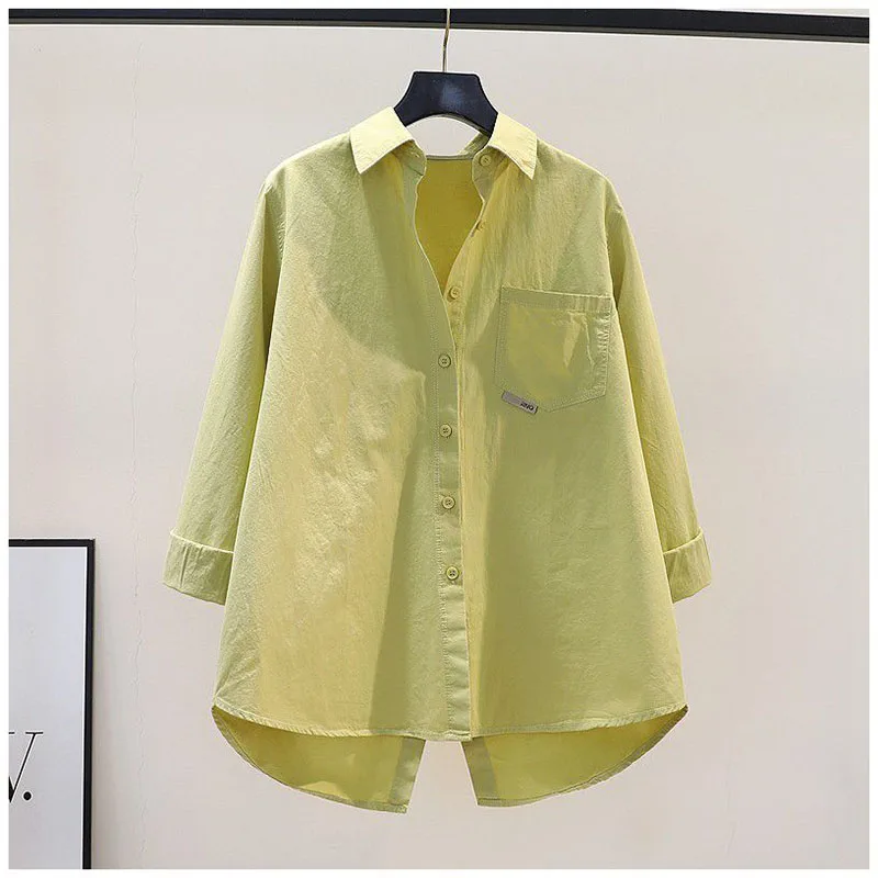 

Design Sense Split Women's Rose Pink Cotton Shirt Coat Loose Long-Sleeved Blouse 2025 Spring Summer Female Wild Cardigan Jacket