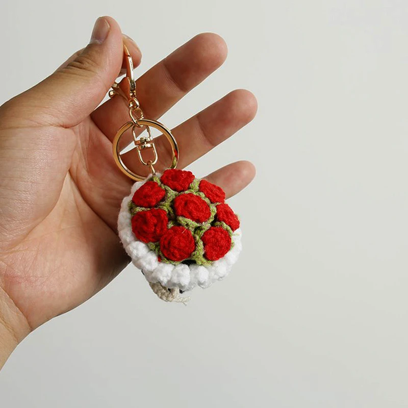 سلسلة مفاتيح من الكروشيه وردة عباد الشمس ، سحر الحقيبة ، سلسلة مفاتيح محبوكة ، حلقة مفاتيح زهور مزيفة ، إكسسوارات قلادات